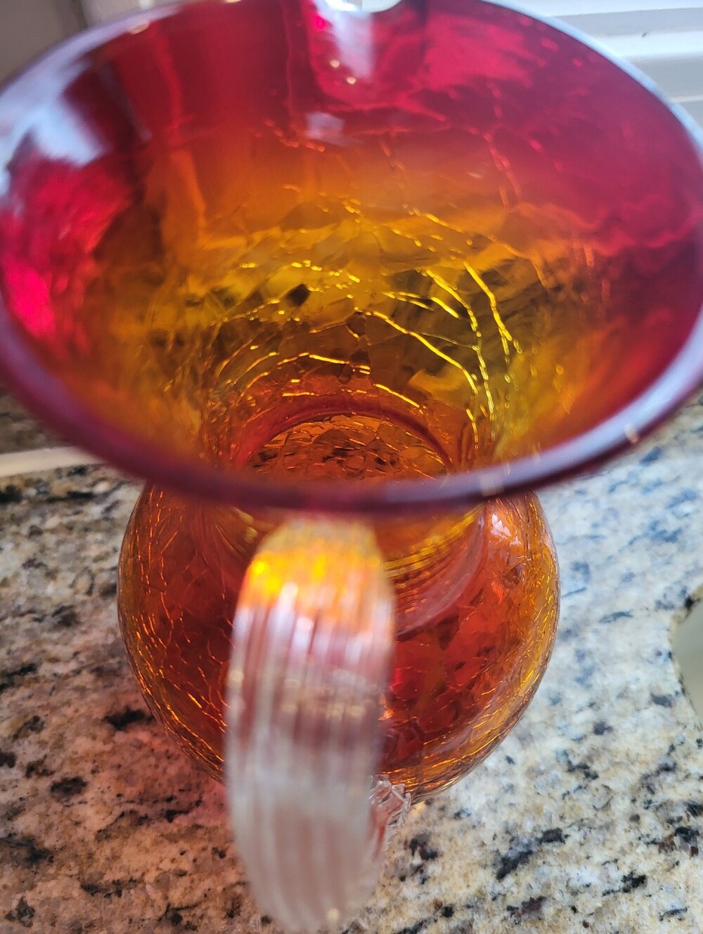 VTG. Blenko 7 Inch  Handblown Amberina  Crackle Glass Pitcher -Vase  Glass Art - Picture 4 of 16